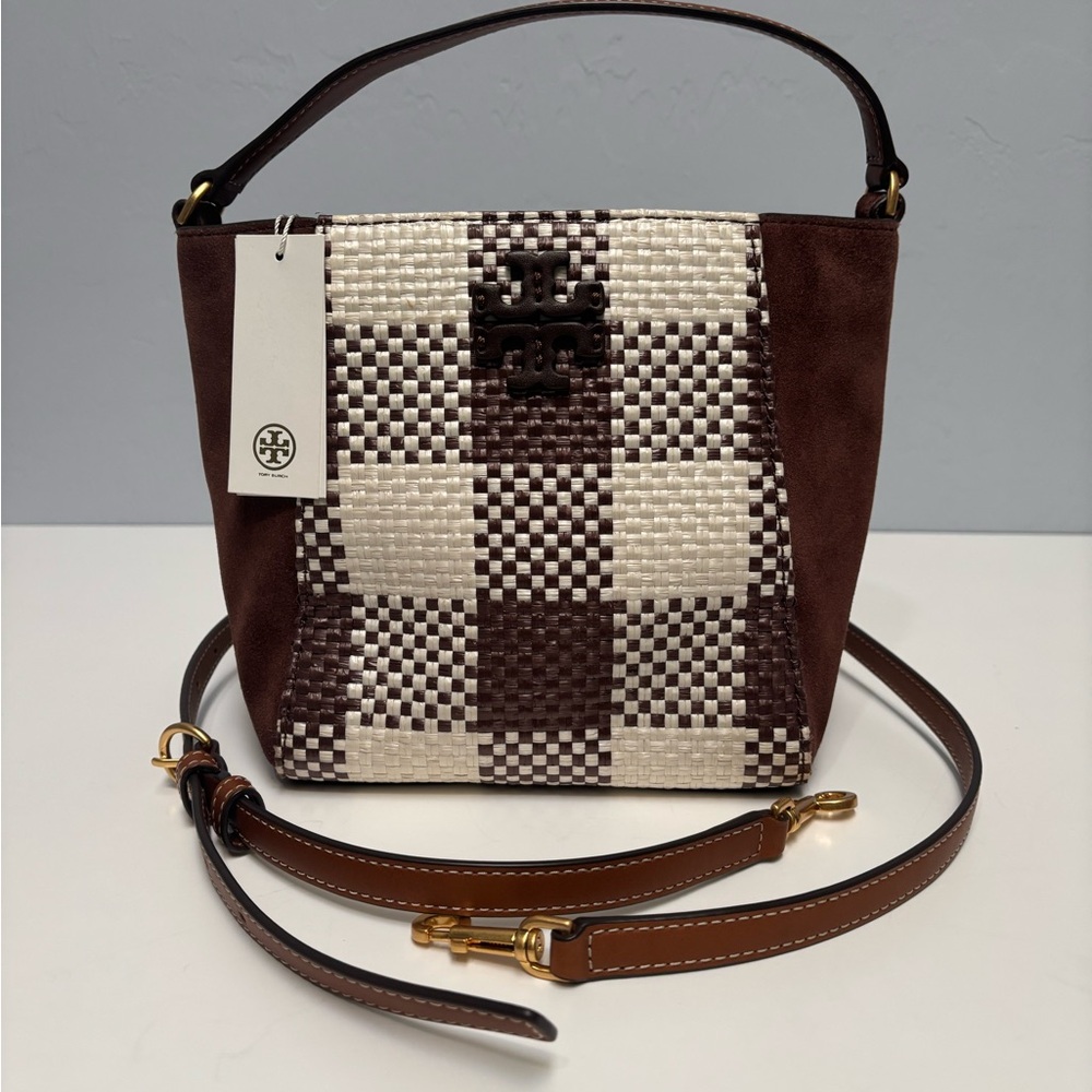 Tory Burch Brown and White Checkered Crossbody Bag NWT